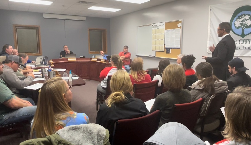 Jaylem Durousseau, Students for Life, pleads with Curtis City Council, Wednesday.