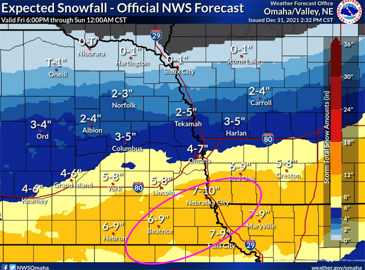 Latest NWS forecast warns of up to 10 inches of snow, dangerous wind chill