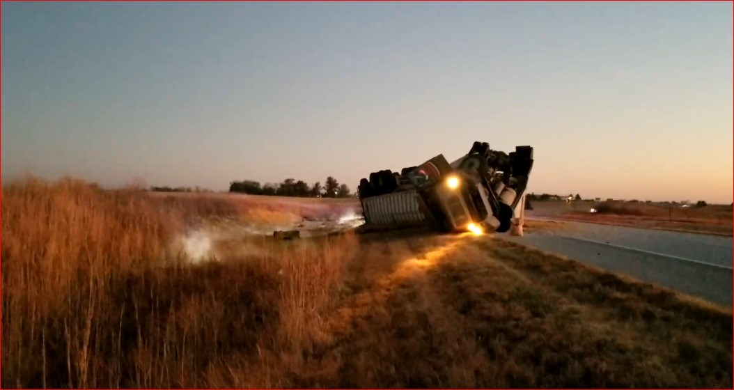 Distilers Lorry Truck hauling distillers' grain overturns, north of Beatrice ...